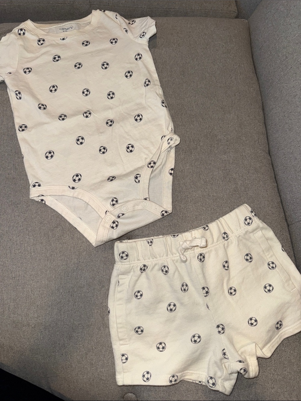 Carter's Cream Soccer-Print Bodysuit & Shorts Set